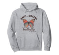 Antisocial Butterfly Anti Social Anxiety Hoodie - Aesthetic Graphic Unisex - T-Shirt, Sweatshirt, Hoodie