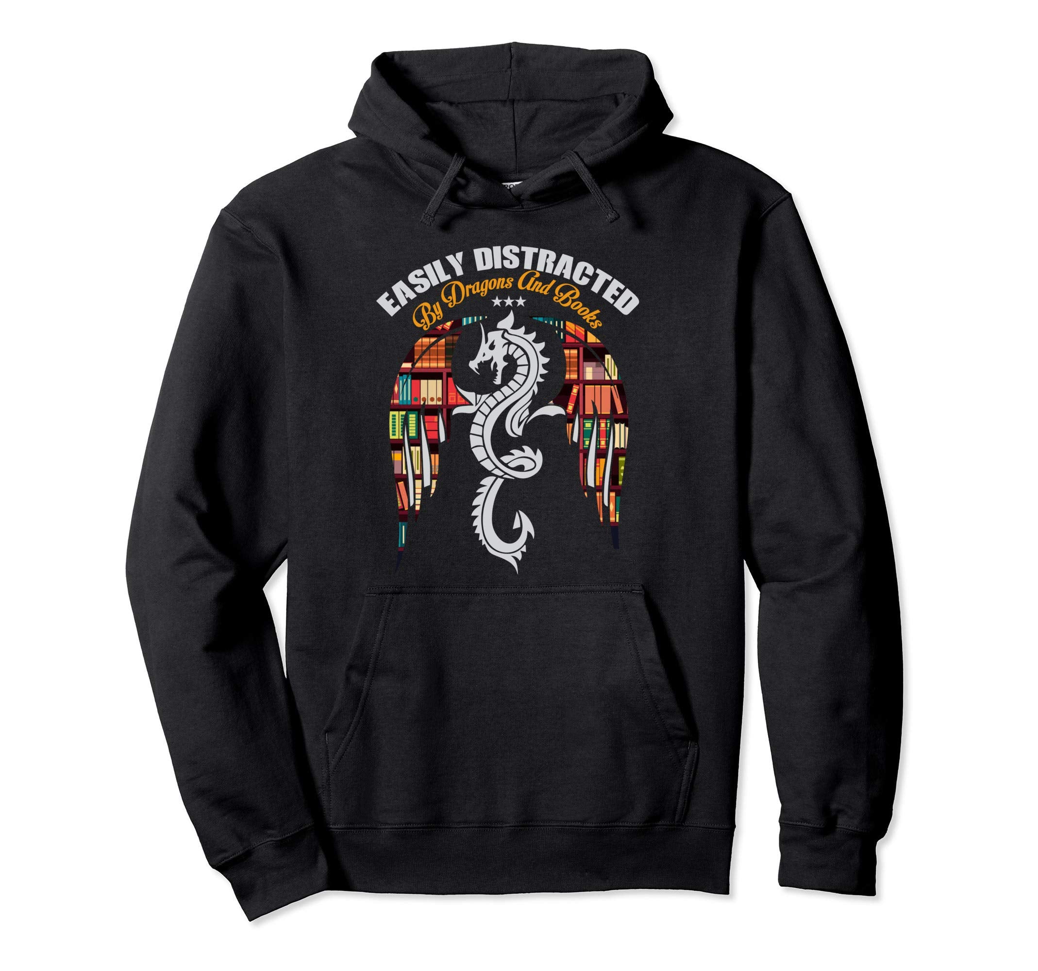 Easily Distracted Dragons And Books Funny Hoodie - Minimalist Print Unisex - T-Shirt, Sweatshirt, Hoodie