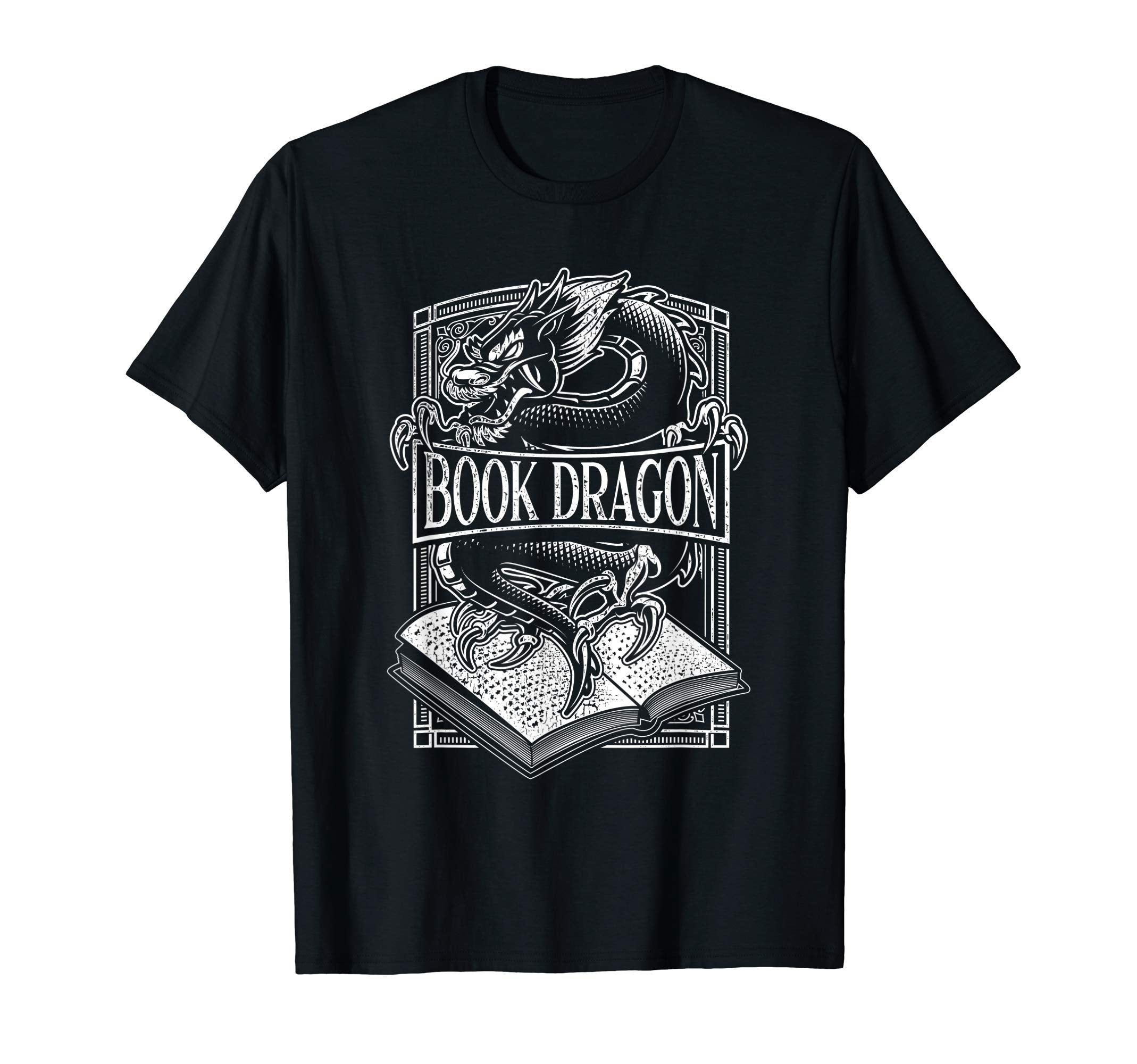 Book Dragon Reading Lover Distressed T-Shirt - Fun Novelty Design Unisex - T-Shirt, Sweatshirt, Hoodie