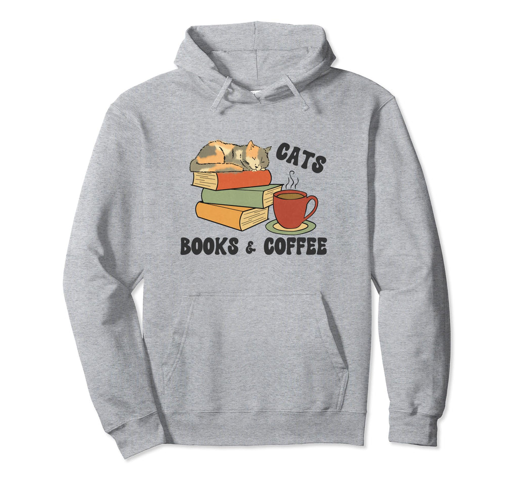 Reading Cat Mom Cats Books And Coffee Hoodie - Novelty Apparel for Adults - T-Shirt, Sweatshirt, Hoodie