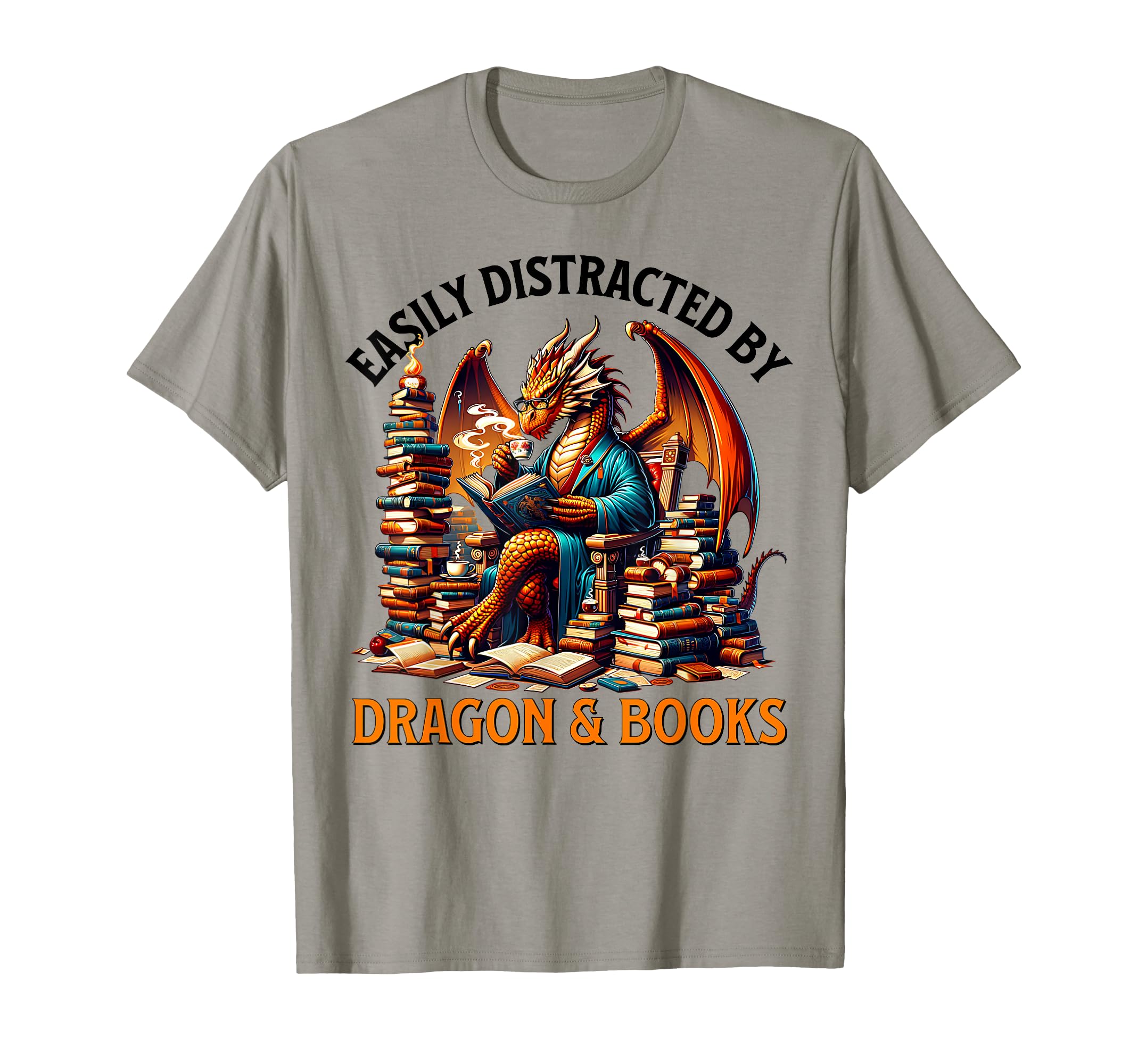 Easily Distracted Dragons And Books T-Shirt - Minimalist Print for Adults - T-Shirt, Sweatshirt, Hoodie