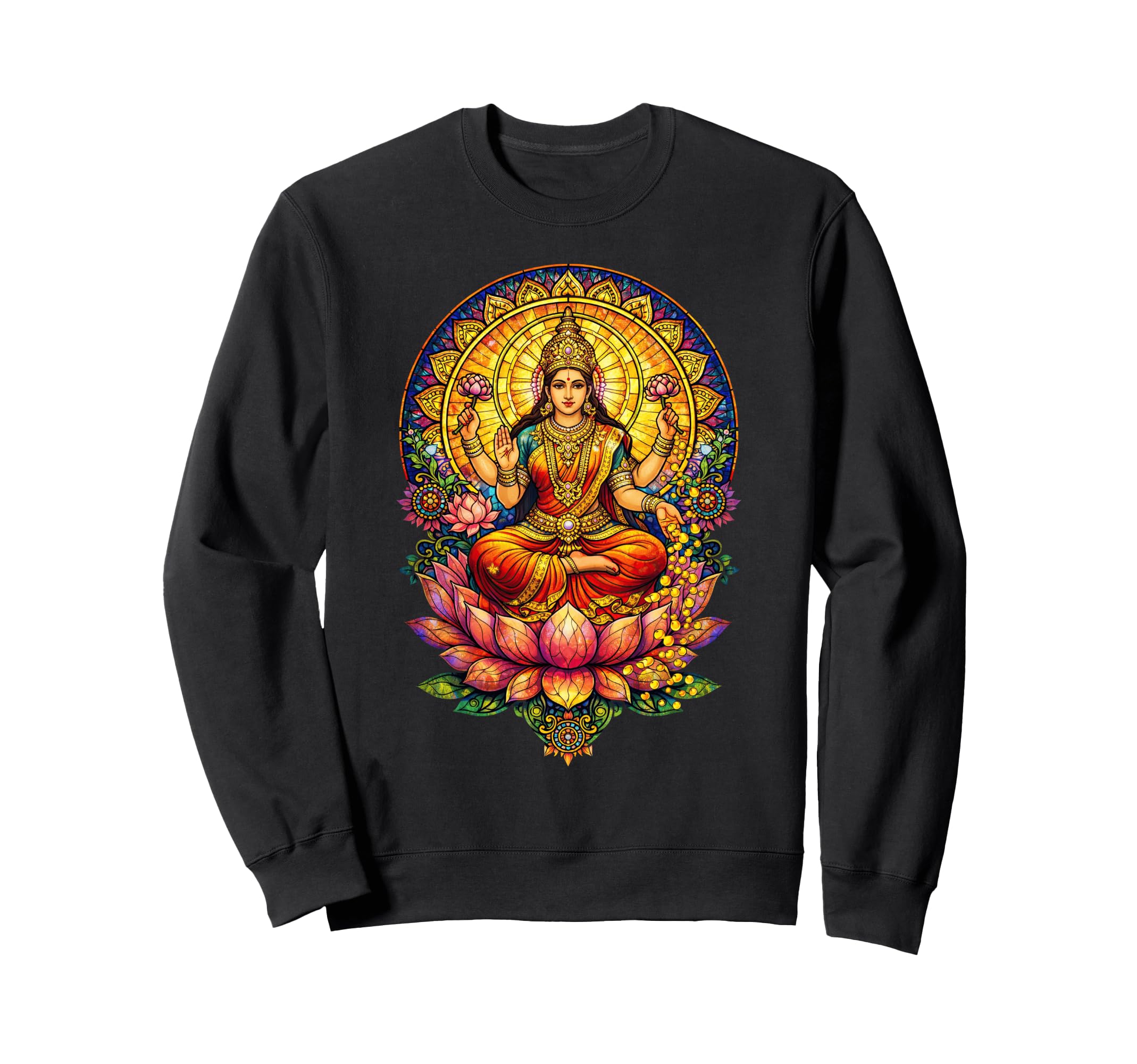 Goddess Lakshmi Stained Glass Hindu Sweatshirt - Trendy Graphic Men Women - T-Shirt, Sweatshirt, Hoodie