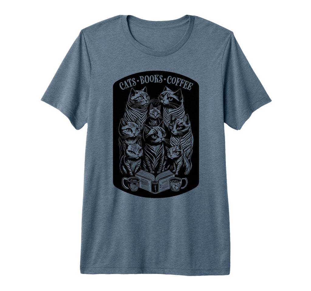 Cats Books Coffee Funny Bookish Cat T-Shirt - Custom Art Print Unisex - T-Shirt, Sweatshirt, Hoodie
