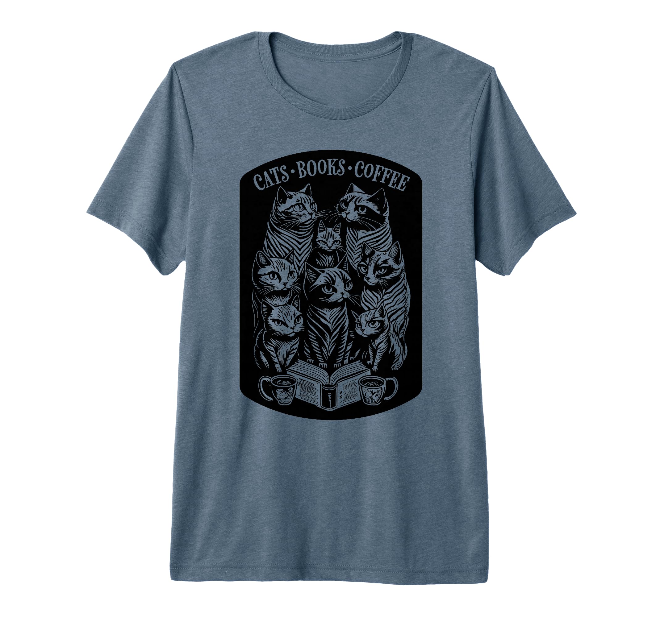 Cats Books Coffee Funny Bookish Cat T-Shirt - Custom Art Print Unisex - T-Shirt, Sweatshirt, Hoodie
