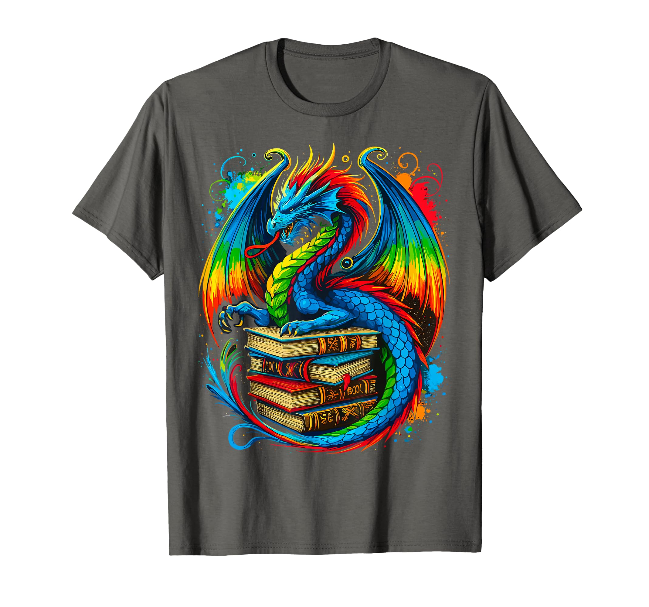 Dragon Reading Colorful Fantasy Book T-Shirt - Graphic Print for Adults - T-Shirt, Sweatshirt, Hoodie