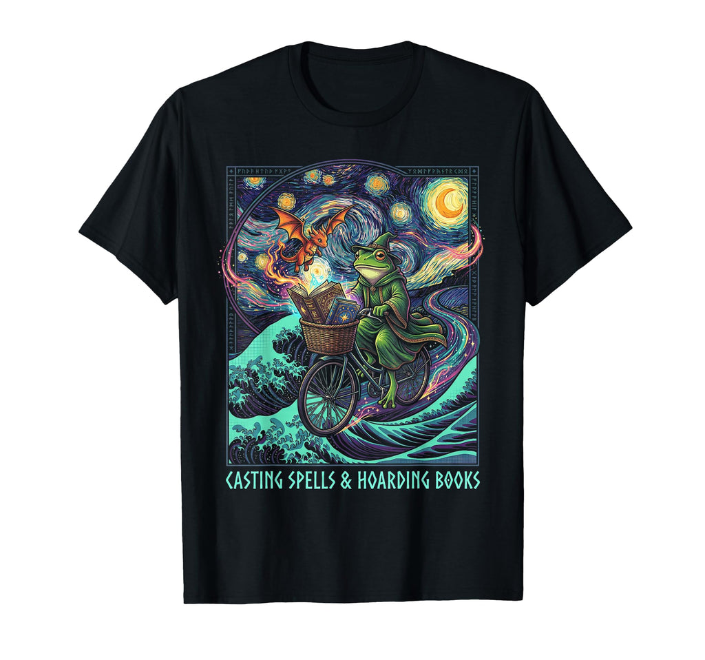 Wizard Frog Book Hoarding Lover T-Shirt - Trendy Graphic for Adults - T-Shirt, Sweatshirt, Hoodie