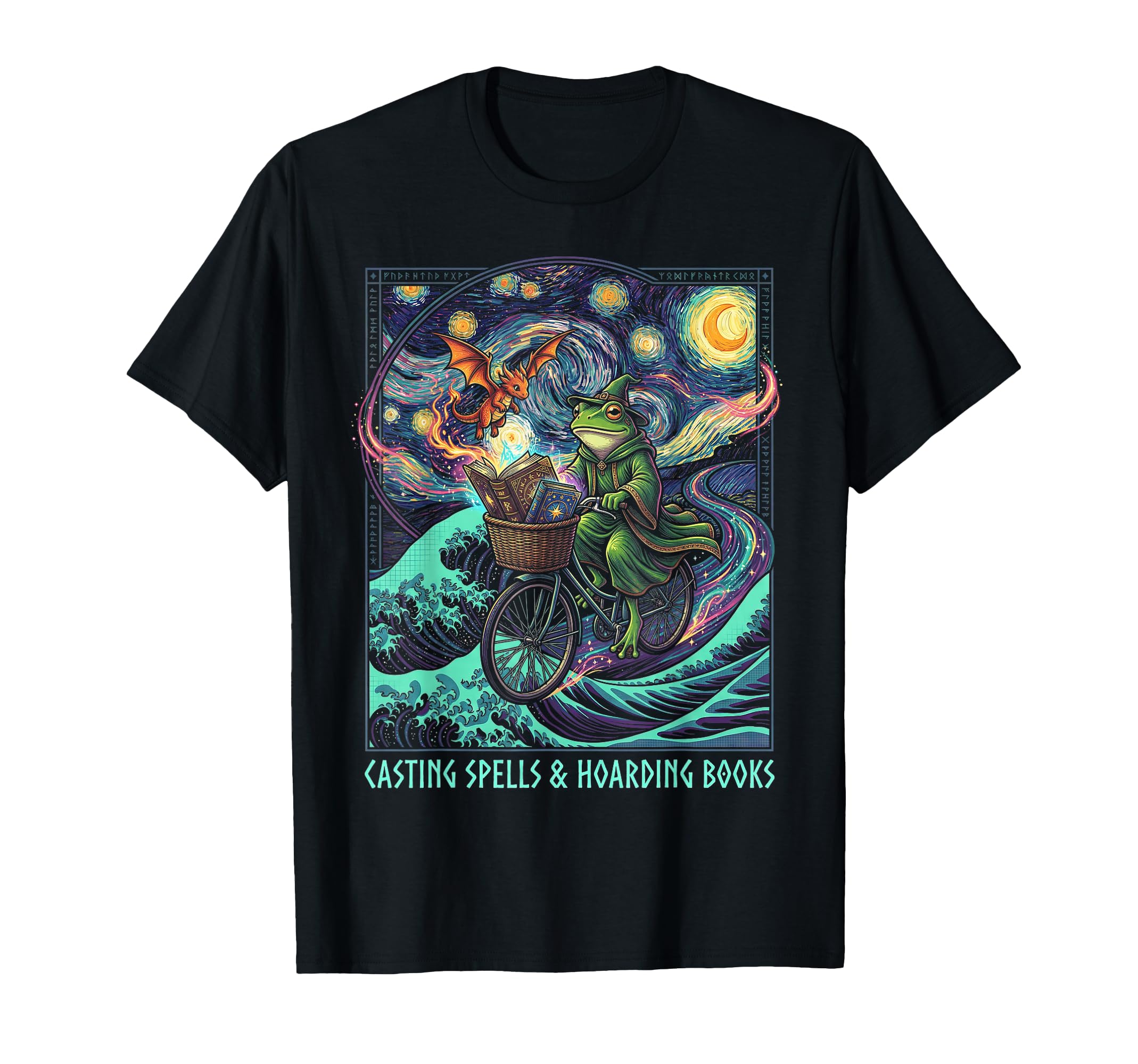 Wizard Frog Book Hoarding Lover T-Shirt - Trendy Graphic for Adults - T-Shirt, Sweatshirt, Hoodie