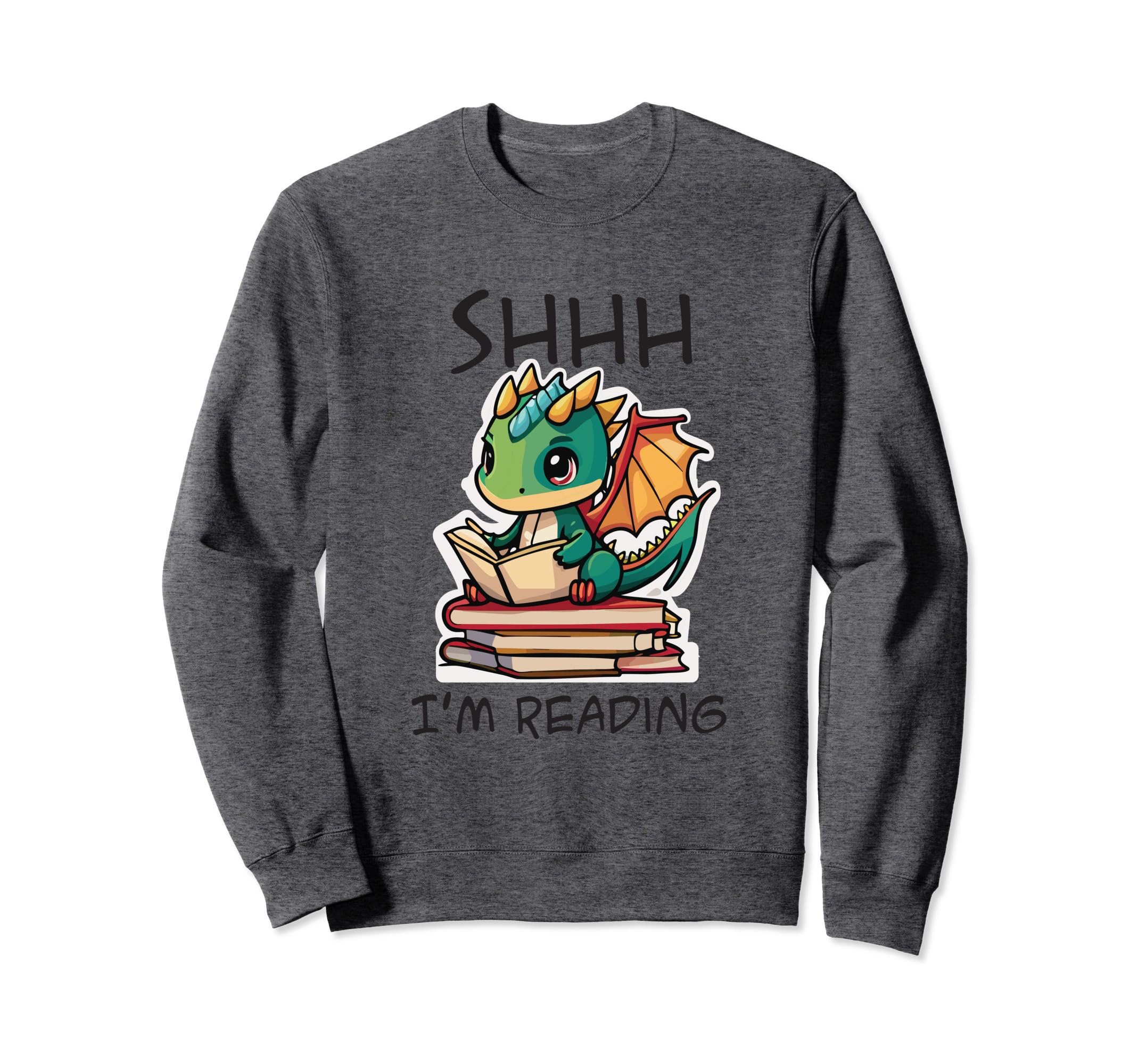 Shhh Im Reading Dragon Reading Sweatshirt - Custom Art Print Men Women - T-Shirt, Sweatshirt, Hoodie
