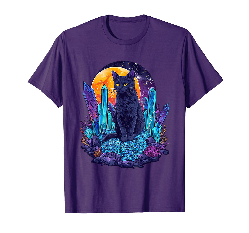 Celestial Cat Crystal Forest T-Shirt - Casual Everyday Wear Unisex - T-Shirt, Sweatshirt, Hoodie