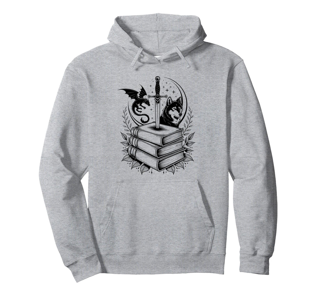 Stack Books Dragon And Wolf Bookworm Hoodie - Minimalist Print Unisex - T-Shirt, Sweatshirt, Hoodie