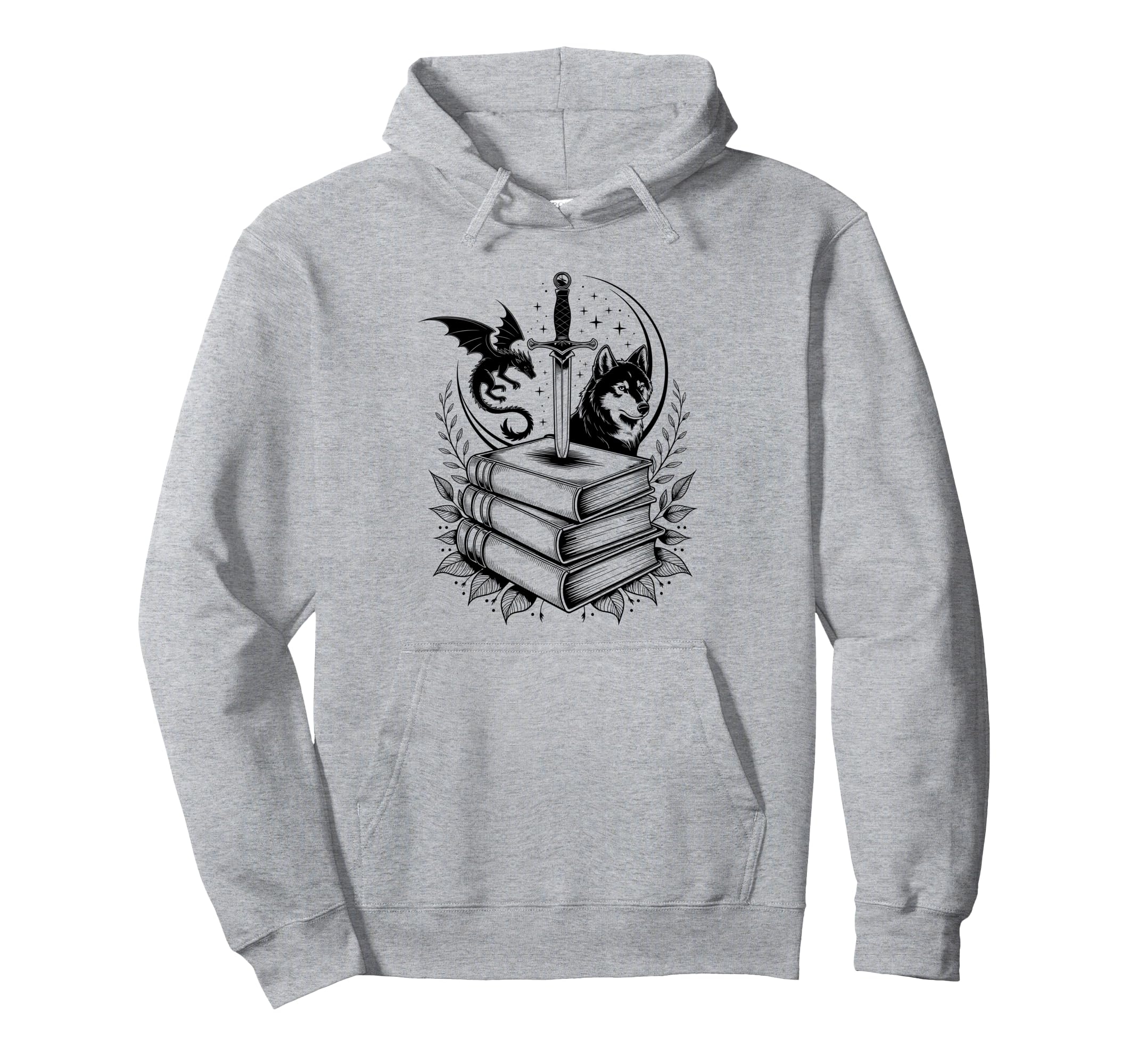 Stack Books Dragon And Wolf Bookworm Hoodie - Minimalist Print Unisex - T-Shirt, Sweatshirt, Hoodie
