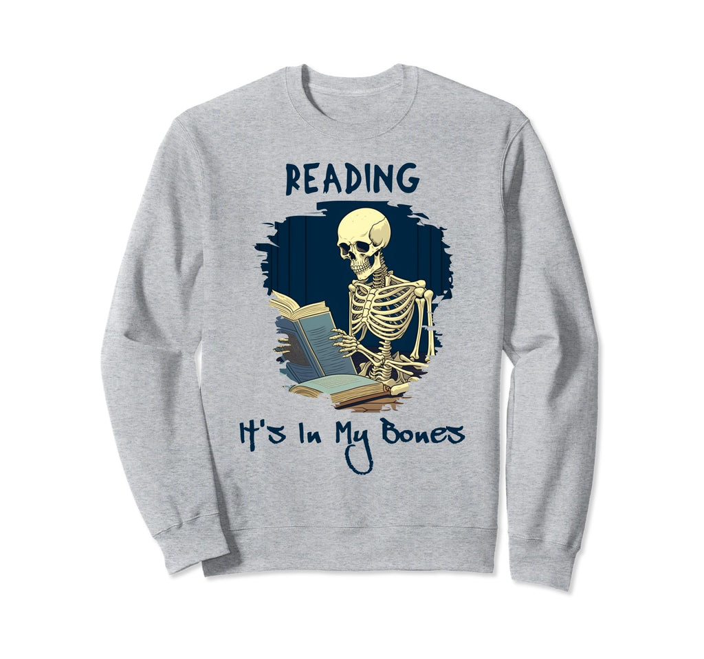 Halloween Skeleton Reading Book Sweatshirt - Novelty Apparel for Adults - T-Shirt, Sweatshirt, Hoodie