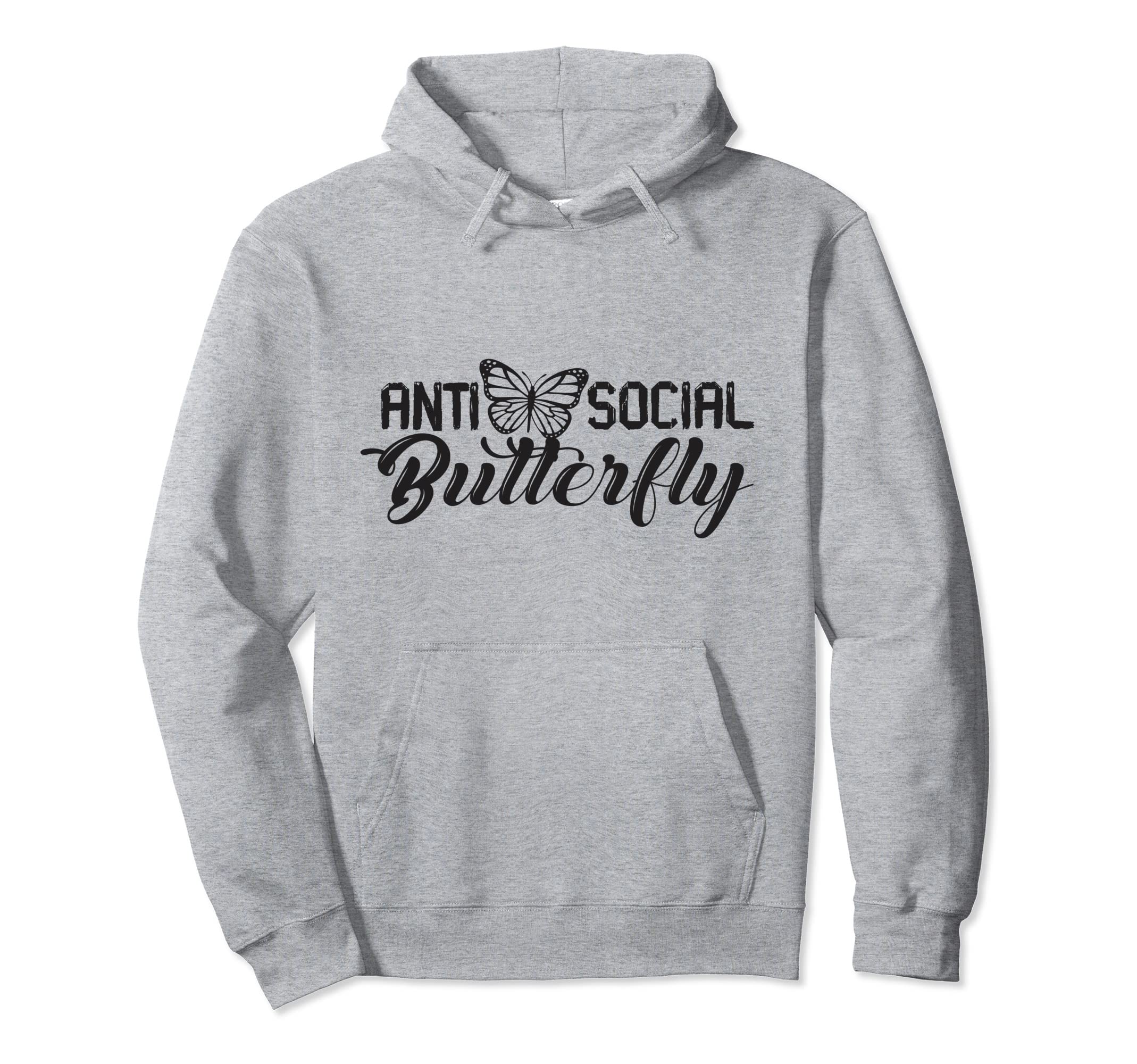Antisocial Butterfly Antisocial Hoodie - Minimalist Print for Adults - T-Shirt, Sweatshirt, Hoodie