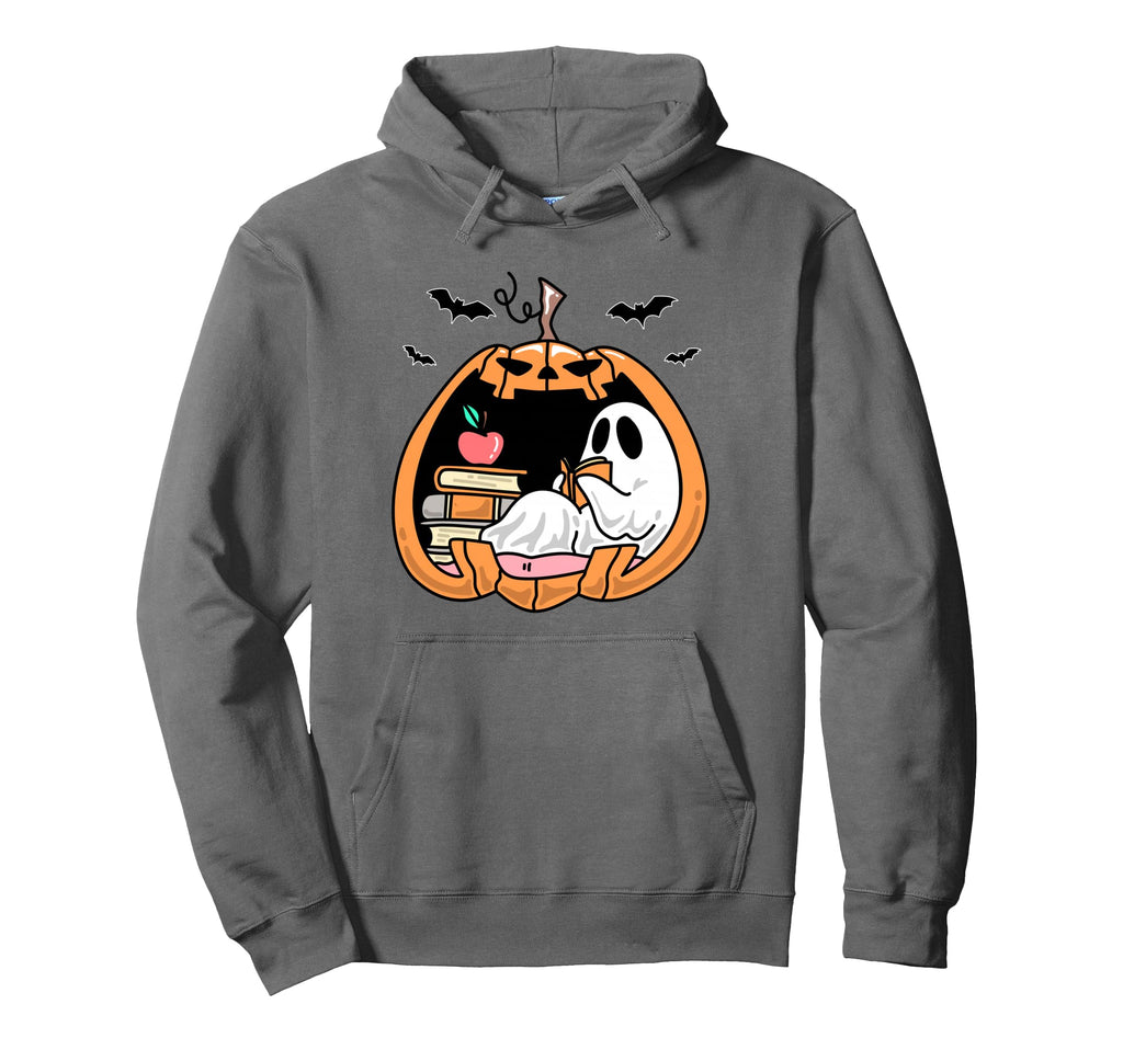 Ghost Reading Pumpkin Halloween Book Hoodie - Casual Everyday Wear Unisex - T-Shirt, Sweatshirt, Hoodie