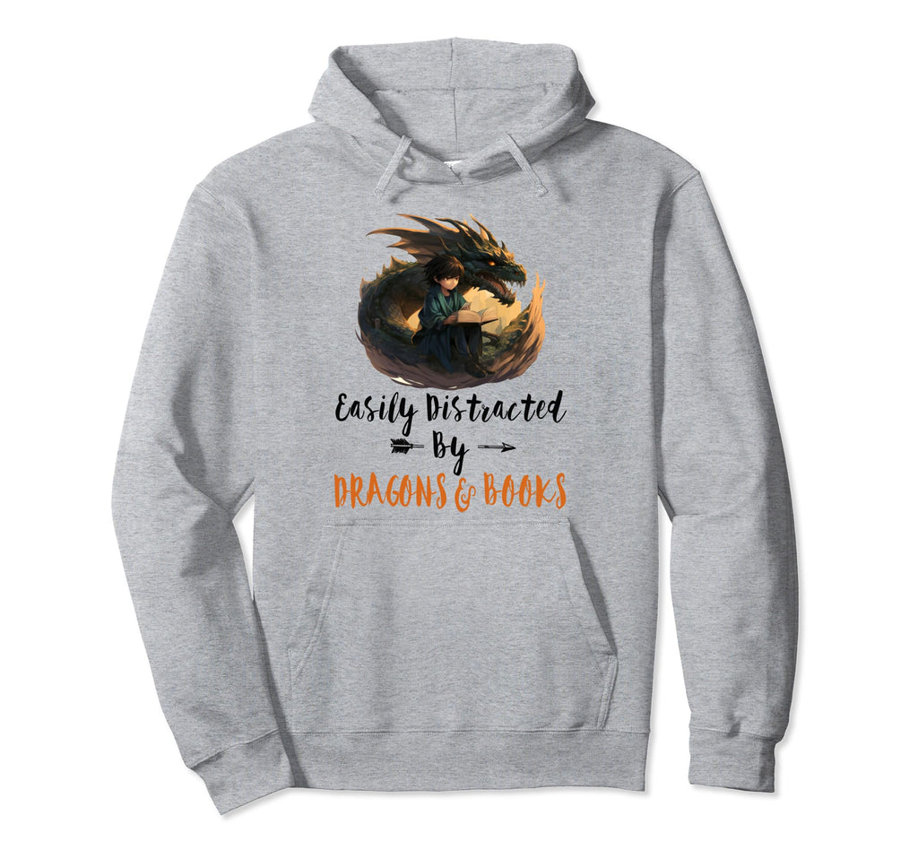 Easily Distracted Dragons And Books Hoodie - Unique Graphic for Adults - T-Shirt, Sweatshirt, Hoodie