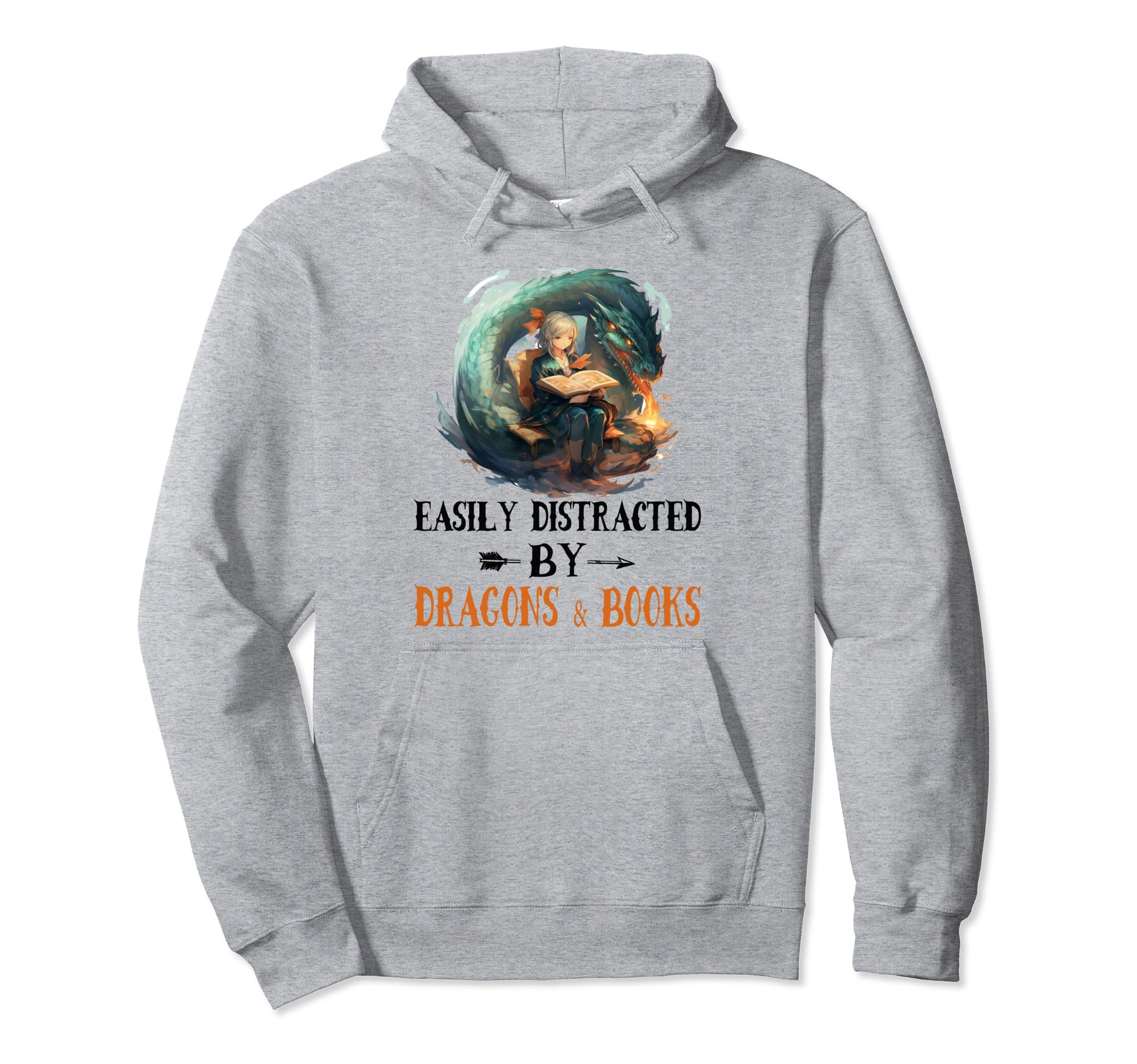 Easily Distracted Dragons And Books Funny Hoodie - Graphic Print Unisex - T-Shirt, Sweatshirt, Hoodie