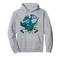 Whimsical Dragon Reading Books Nerd Hoodie - Custom Art Print Men Women - T-Shirt, Sweatshirt, Hoodie