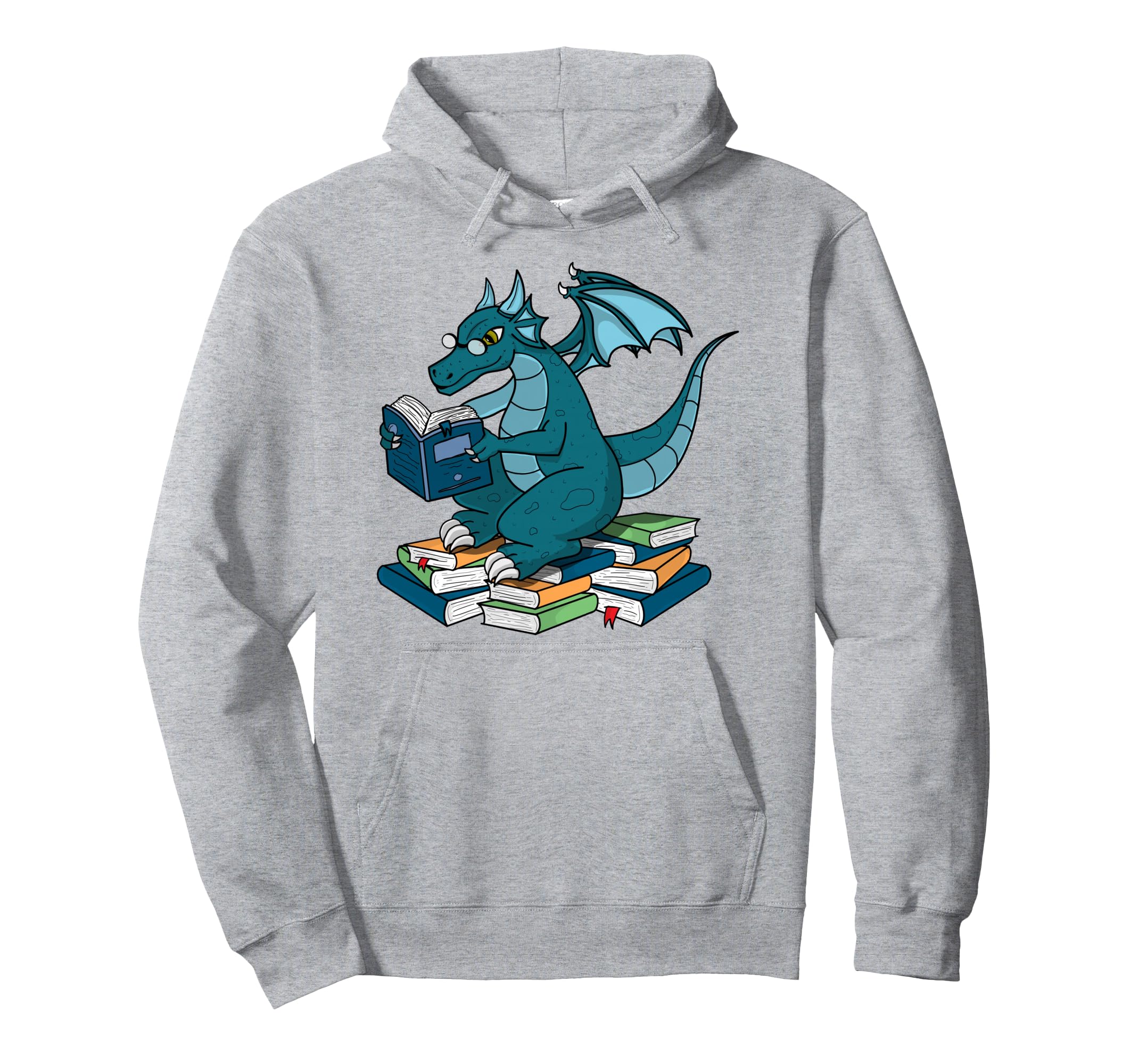 Whimsical Dragon Reading Books Nerd Hoodie - Custom Art Print Men Women - T-Shirt, Sweatshirt, Hoodie