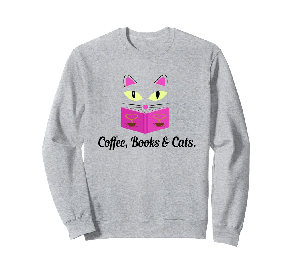 Kitty Face Coffee Books Cats Sweatshirt - Streetwear Style Unisex - T-Shirt, Sweatshirt, Hoodie