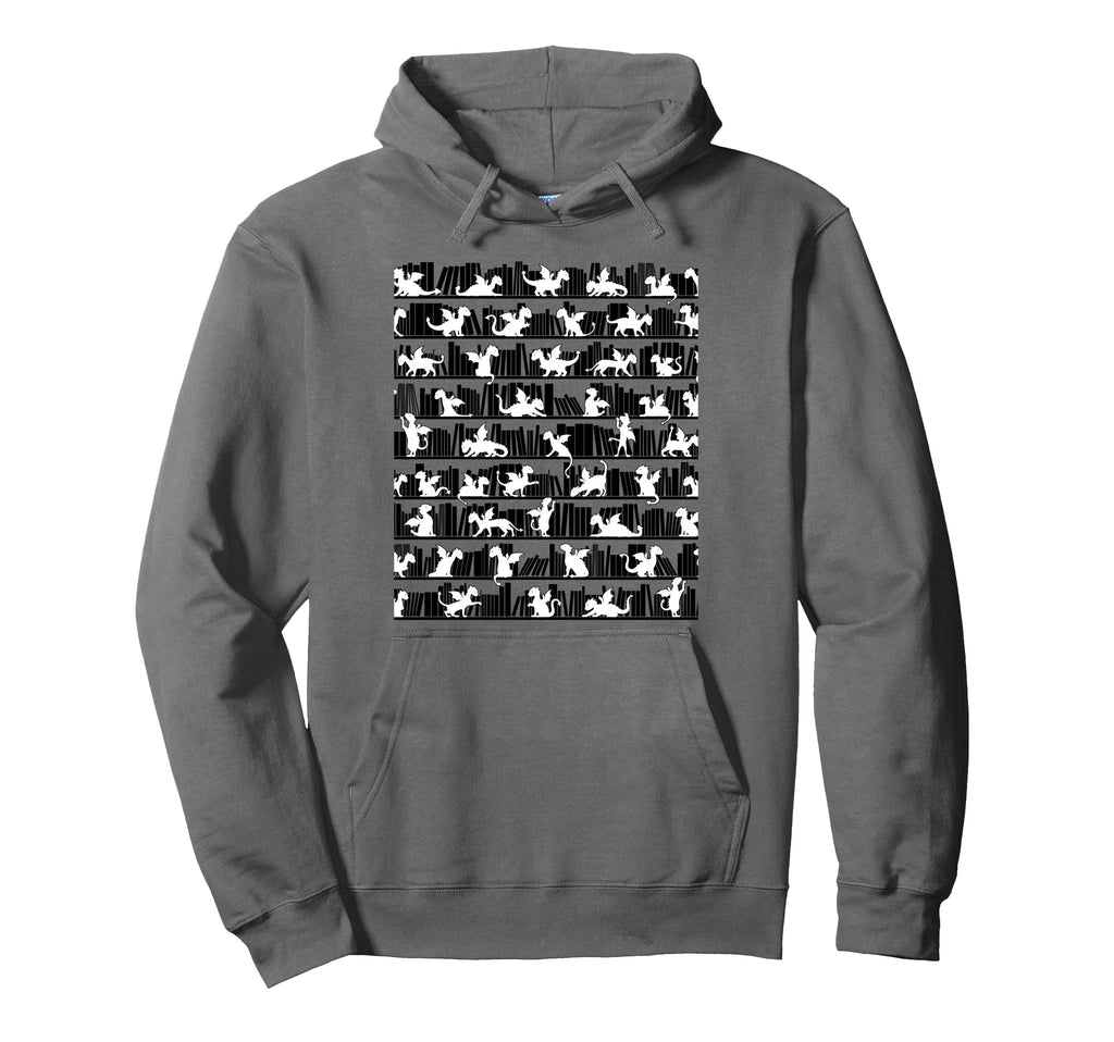 Book Dragon Library Bookcase Hoodie - Casual Everyday Wear Men Women - T-Shirt, Sweatshirt, Hoodie