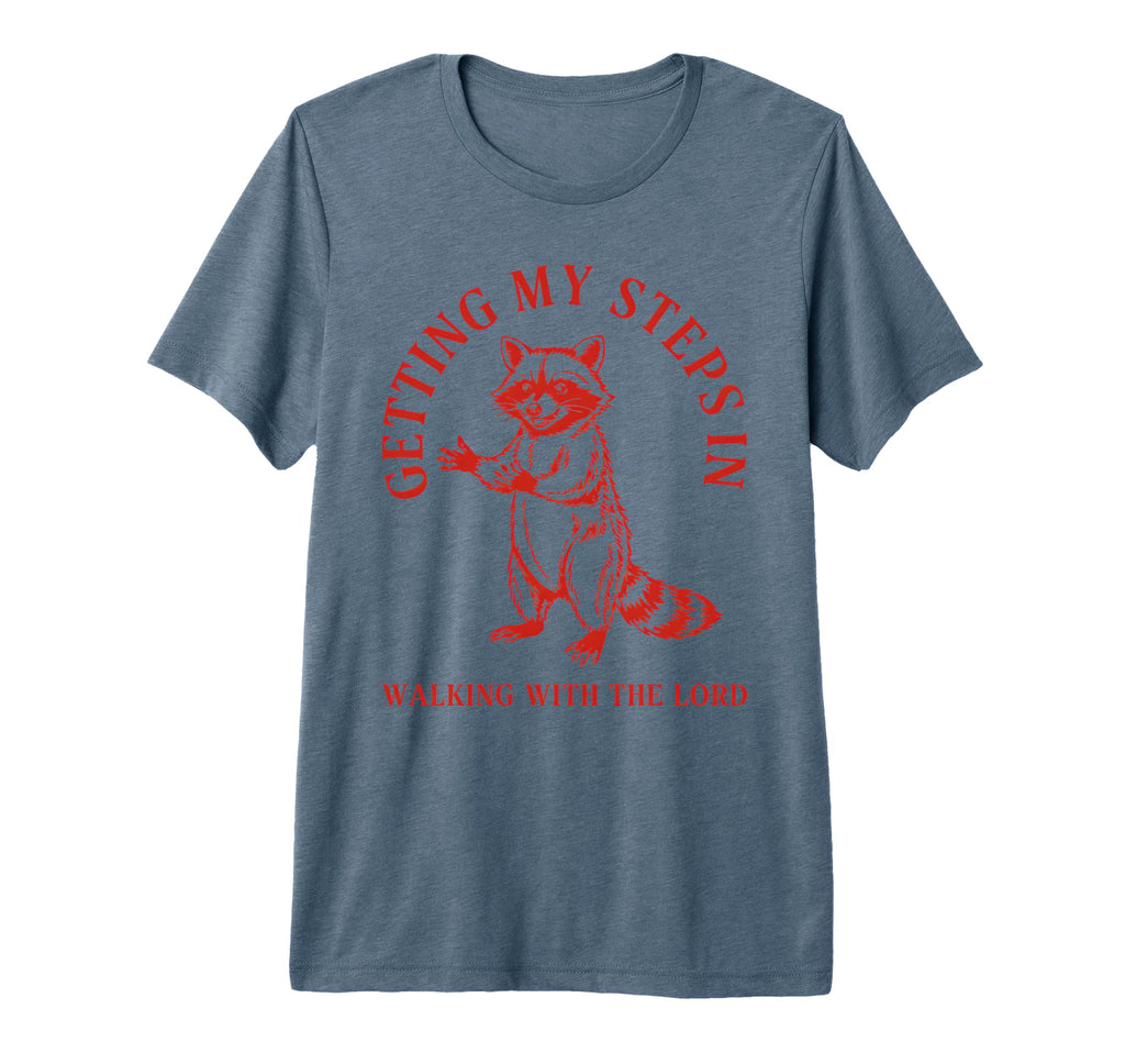 Getting My Steps Walking Lord Raccoon T-Shirt - Minimalist Print Men Women - T-Shirt, Sweatshirt, Hoodie