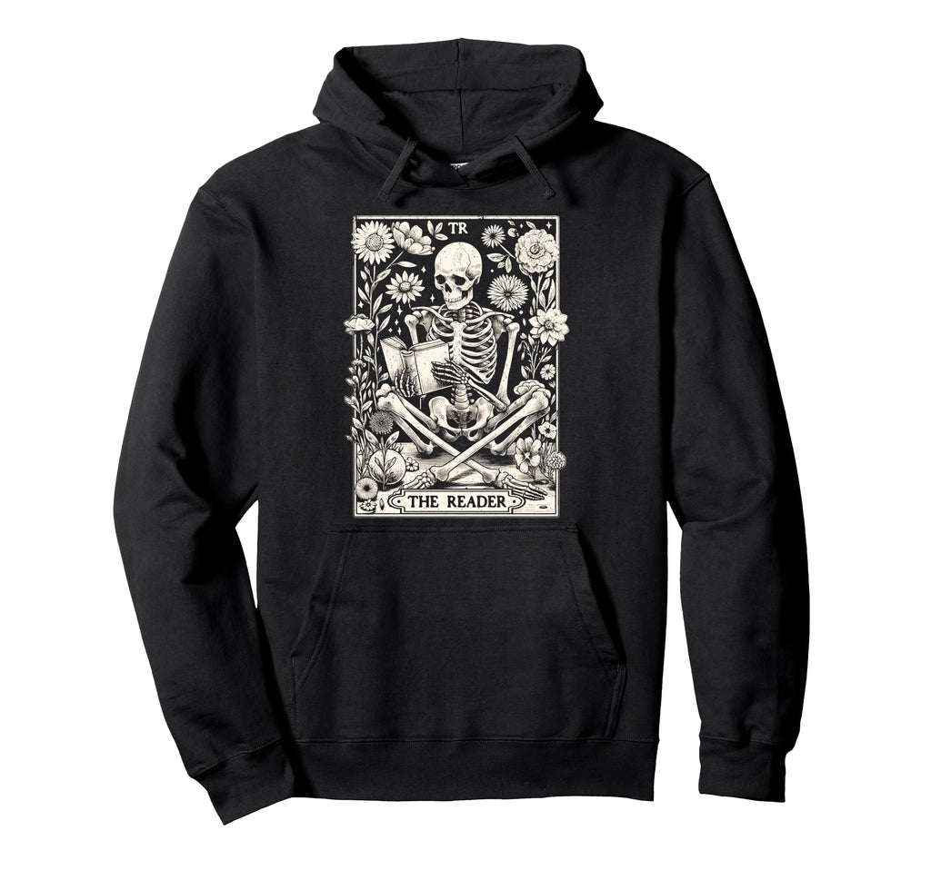 Reader Skeleton Book Lover Tarot Card Hoodie - Novelty Apparel Men Women - T-Shirt, Sweatshirt, Hoodie
