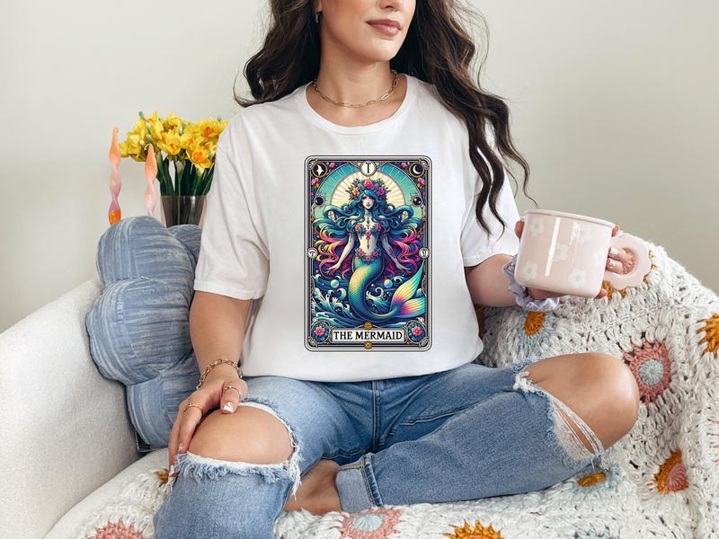 #820 Mermaid Tarot Print Crew Neck T-Shirts, Hoodie, Sweatshirt - T-Shirt, Sweatshirt, Hoodie
