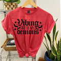 # 836 Halloween Vibing My Demons Print Crew Neck Comfort Fabric T-Shirts, Hoodie, Sweatshirt - T-Shirt, Sweatshirt, Hoodie