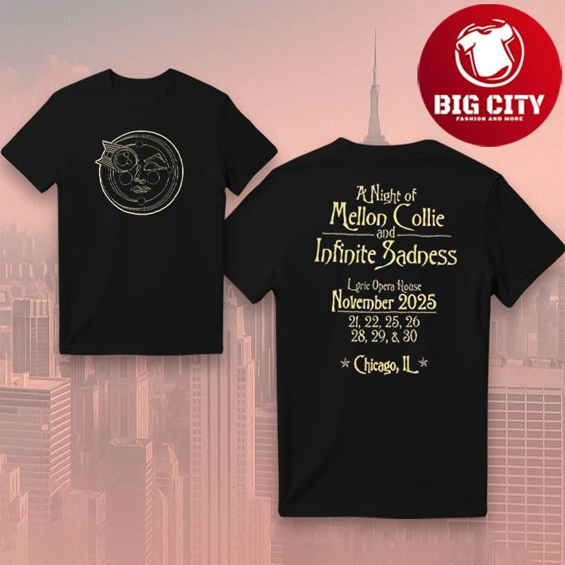 A Night of Mellon Collie Chicago 2025 Two Sided Shirt Unisex T-shirt, Sweatshirt, Hoodie, Long Sleeve Tee - T-Shirt, Sweatshirt, Hoodie