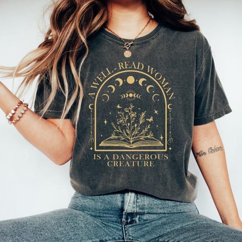 Well Read Woman Is Dangerous Creature Bookish Book Lover Her Bookish Retro Book Shirt T-Shirts, Hoodie, Sweatshirt - T-Shirt, Sweatshirt, Hoodie