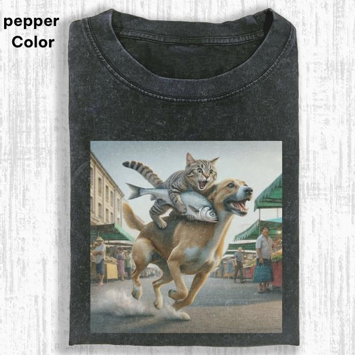 Vibrant Street Market Scene. Large Dog Cat Shirt WACKY CAT FUNNY CUTE CAT Funny Shirts Womenswear Cotton Top T-Shirts, Hoodie, Sweatshirt - T-Shirt, Sweatshirt, Hoodie