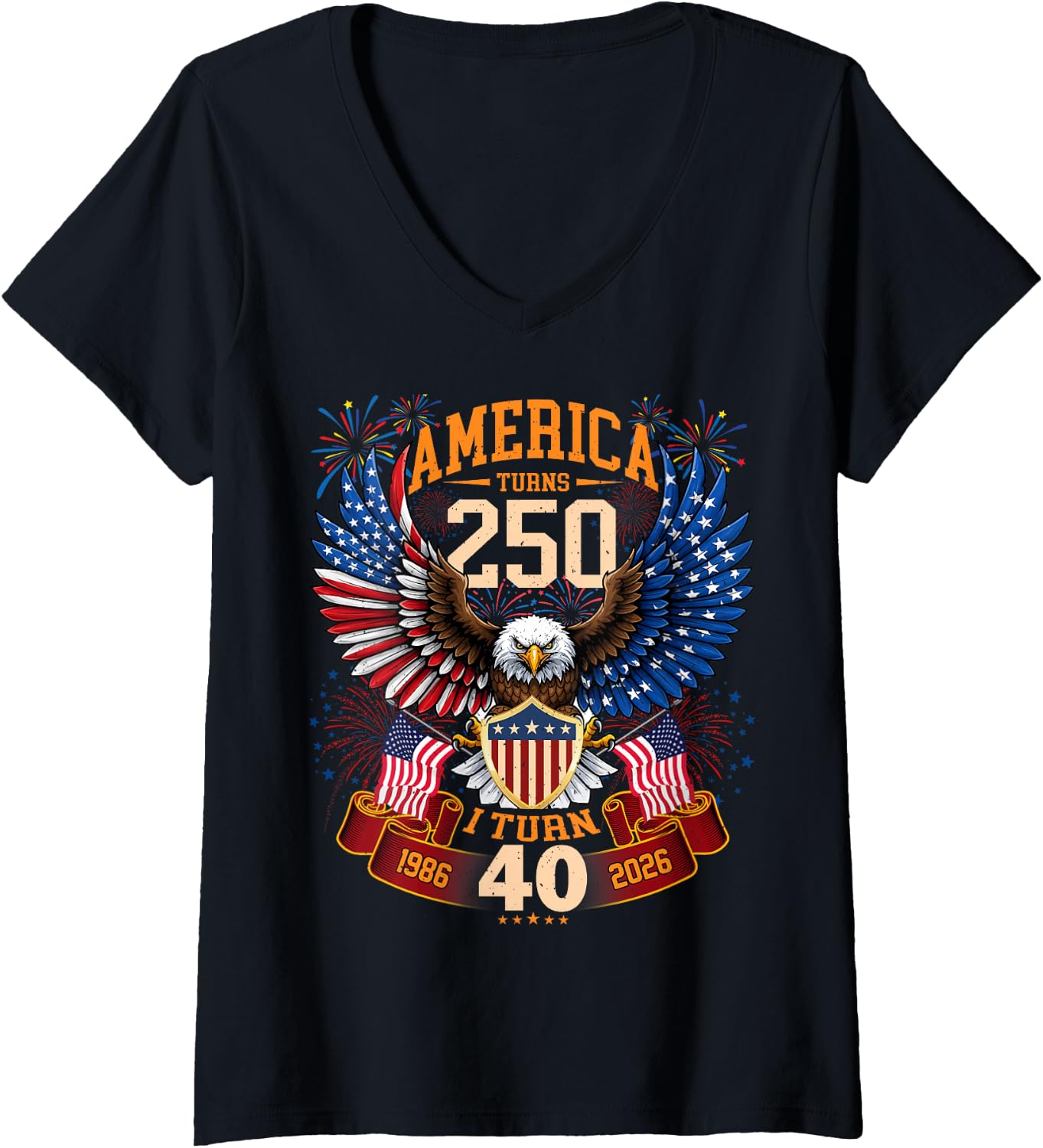Women's America Turns 250 & I Turn 40 Patriotic Birthday Tee V-Neck T-Shirt Unisex T-shirt, Sweatshirt, Hoodie, Long Sleeve Tee - T-Shirt, Sweatshirt, Hoodie