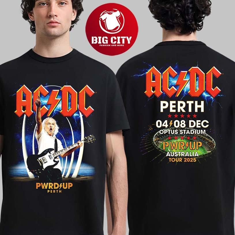 ACDC Perth Australia 2025 Event Tee PWR Up Tour At Optus Stadium On December 4 2025 Two Sided Shirt - T-Shirt, Sweatshirt, Hoodie