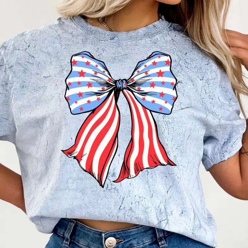 AMERICAN FLAG BOW SHIRT 4TH JULY SHIRT JULY 4TH SHIRT COTTON SHIRT SUMMER SHIRT Comfort Fabric Casual Top T-Shirts, Hoodie, Sweatshirt - T-Shirt, Sweatshirt, Hoodie