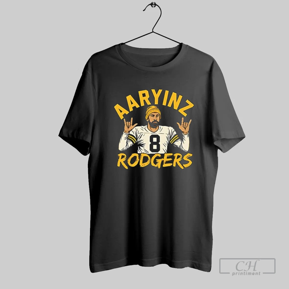 Aaryinz Rodgers Aaron Rodgers Football Player 8 Jersey Rock Hand T Shirt Unisex T-shirt, Sweatshirt, Hoodie, Long Sleeve Tee - T-Shirt, Sweatshirt, Hoodie