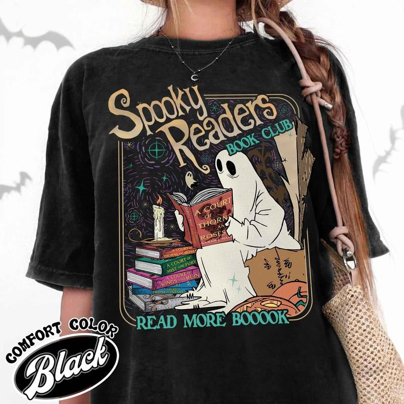 Acotar Ghost Shirt Bookish Halloween Spooky Book Lover Shirt Spooky Season Ghost Skeleton Shirt Throne Glass Sjm Book Readerstyle{N002}2 T-Shirts, Hoodie, Sweatshirt - T-Shirt, Sweatshirt, Hoodie