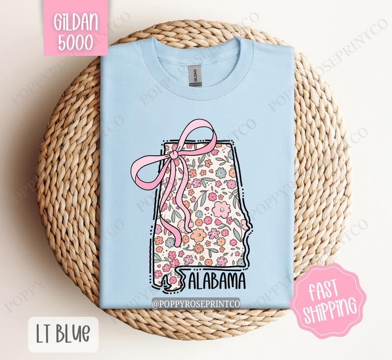 Alabama Gildan Cute Alabama State Shirt Alabama Floral Bow T-Shirts, Hoodie, Sweatshirt - T-Shirt, Sweatshirt, Hoodie