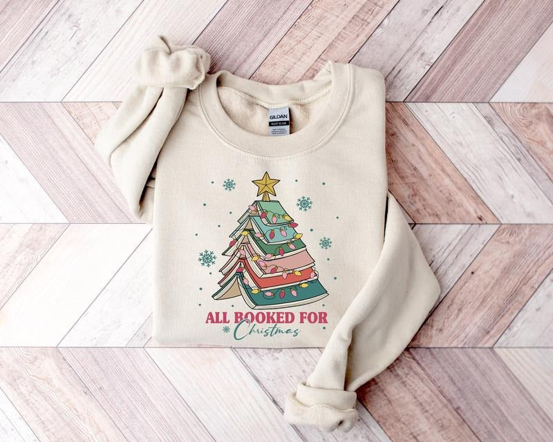 All Booked Shirt Librarianbookworm Sweaterchristmas Book Tree Sweatshirtbook Lovers T-Shirts, Hoodie, Sweatshirt - T-Shirt, Sweatshirt, Hoodie