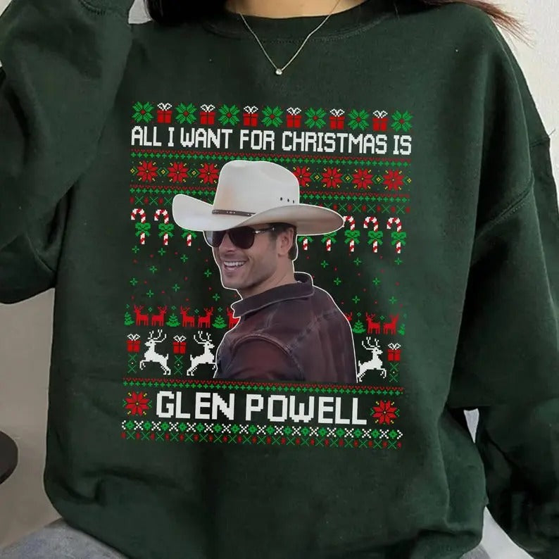 All I Want Is Glen Powell Shirt Twister Glen Powell Shirt Family Party Xmas T-Shirts, Hoodie, Sweatshirt - T-Shirt, Sweatshirt, Hoodie