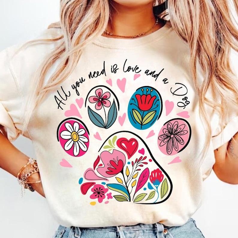 All You Need Is Love Dog Mama Paw Valentine Floral Dog Lover T-Shirts, Hoodie, Sweatshirt - T-Shirt, Sweatshirt, Hoodie