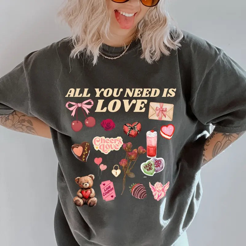 All You Need Is Love Doodles Shirt ~ Relaxed Fit Printed USA Womenswear Casual Comfort Cotton Top Athletic Boho Chic T-Shirts, Hoodie, Sweatshirt - T-Shirt, Sweatshirt, Hoodie