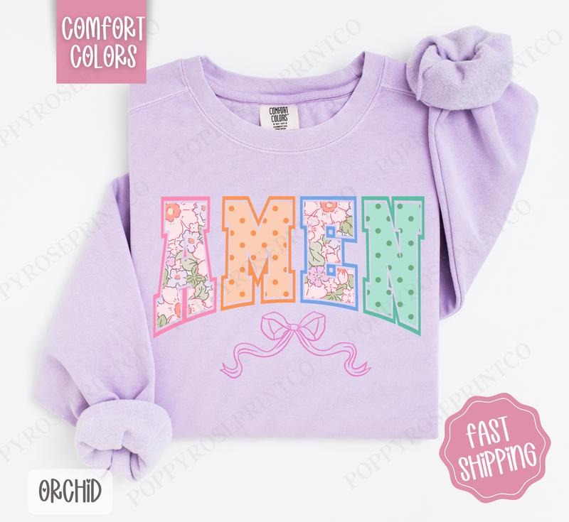 Amen Bow Comfort Colors Easter Cute T-Shirts, Hoodie, Sweatshirt - T-Shirt, Sweatshirt, Hoodie