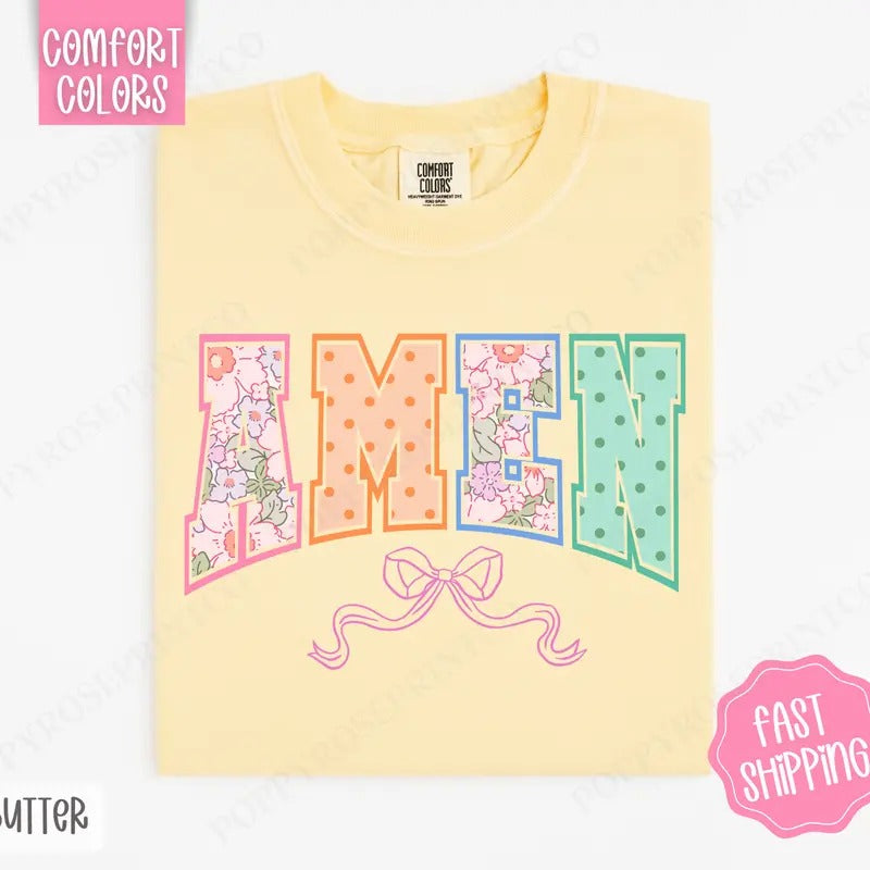 Amen Bow Shirt Comfort Colors Easter Cute T-Shirts, Hoodie, Sweatshirt - T-Shirt, Sweatshirt, Hoodie