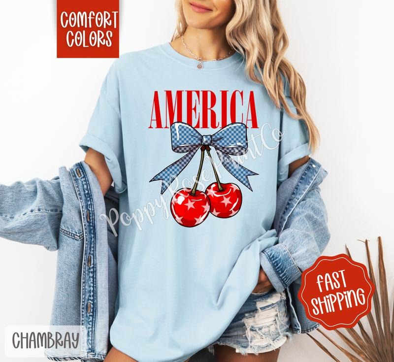 America Cherry Comfort Colors Fruit Summer Shirt Cute Her T-Shirts, Hoodie, Sweatshirt - T-Shirt, Sweatshirt, Hoodie