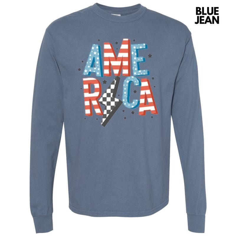 America Lightning Bolt Long Sleeve Comfort Colors T-Shirts, Hoodie, Sweatshirt - T-Shirt, Sweatshirt, Hoodie