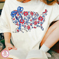 America Map Bow Shirt 4th July Shirt Floral USA Retro Coquette Bow Chinoiserie USA Map America Patriotic America Bow T-Shirts, Hoodie, Sweatshirt - T-Shirt, Sweatshirt, Hoodie