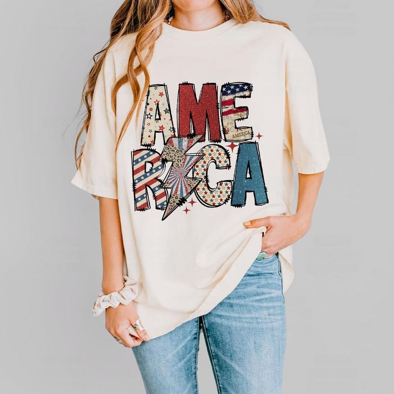 America Patriotic Shirt 4th July USA Flag Independence Day Retro America Shirt Star Spangled Banner Top Fourth July Comfortable Casual July 4th Celebration Shirt Womenswear Breathable Lady T-Shirts, Hoodie, Sweatshirt - T-Shirt, Sweatshirt, Hoodie
