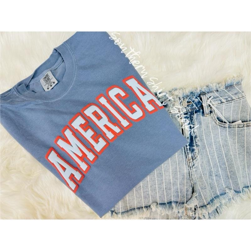America Puff Print Patriotic Puff Print Comfort Colors Tops T-Shirts, Hoodie, Sweatshirt - T-Shirt, Sweatshirt, Hoodie