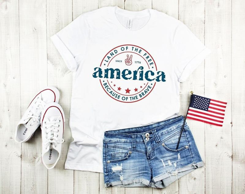 America Shirt 4th July Shirt Land Free Because Brave Shirt Independence Day T-Shirts, Hoodie, Sweatshirt - T-Shirt, Sweatshirt, Hoodie