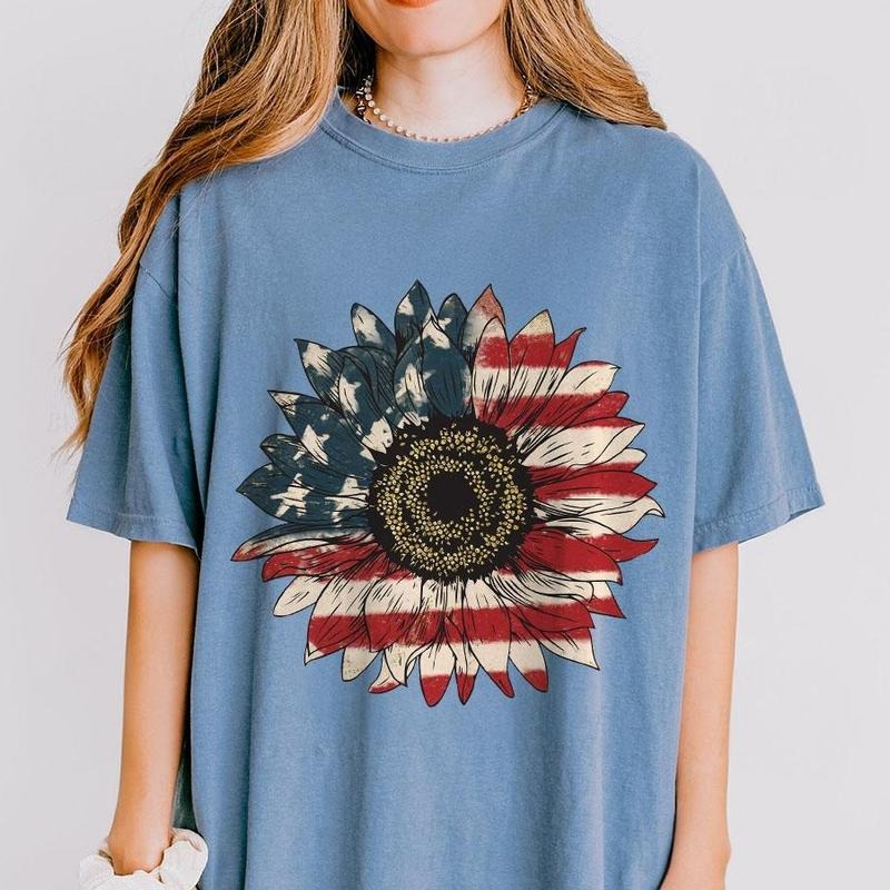 America Sunflower Shirt USA Flag Flower American 4th July Flag Freedom Independence Shirt Independence Day Parade Outfits American Retro Top T-Shirts, Hoodie, Sweatshirt - T-Shirt, Sweatshirt, Hoodie